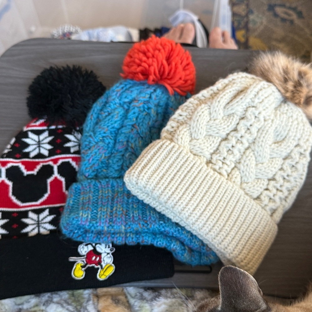 3 Bundle NEW Knitted beanie hats with pompom